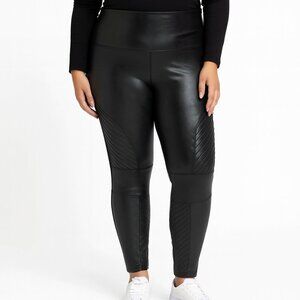 SPANX Faux Leather Moto Leggings Women’s 1X Olive High Rise Sculpting Streetwear